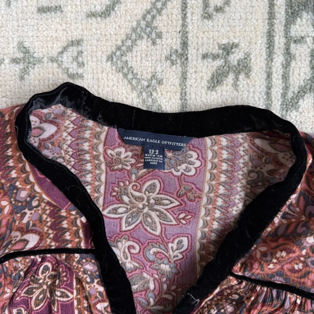 American Eagle 3/4 Sleeve Relaxed Open Front Blouse - Picture 2 of 6